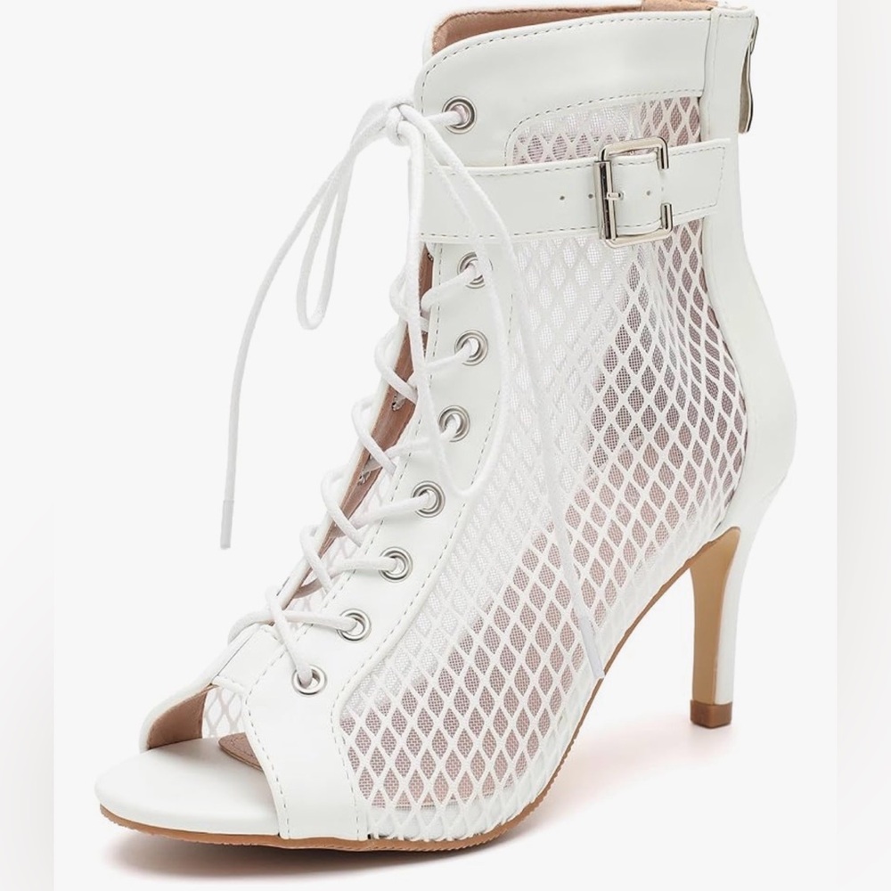 NEW Mesh Booties Mesh Peep Toe Lace Up Buckle Strap Comfortable Boots 9.5